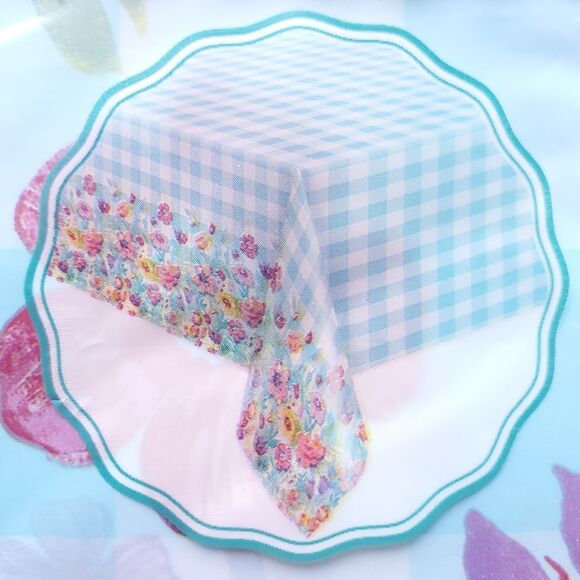 Pioneer Woman Plastic Table Cover 54 x 108 Blooming Plaid Tablecloth 2 in Pack - Picture 2 of 5